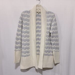 LINEAMAGLIA Cozy Cream & Gray  Metallic Silver Thread Woven In Women's Cardigan